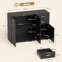 HOMCOM Sideboard, Modern Storage Cabinet with 2 Drawers, 3 Doors and Adjustable Shelves, Black(m-3)