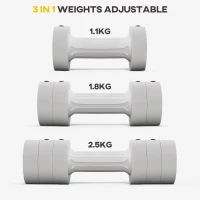 2 x 2,5 kg hantle, regulowana waga, plastikowa obudowa, białe(m-4)