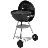 Outsunny barbecue portable au charbon, grille extérieure ronde avec couvercle, thermomètre, roues, noir.