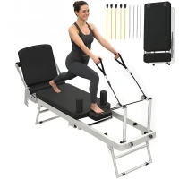 SPORTNOW Máquina Reformer Pilates Dobrável Sistema Híbrido 4 Molas e 5 Cordas Silencioso Aço 195x56x88 cm Branco(m-5)