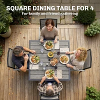 Outsunny Square Garden Dining Table with Parasol Hole, Slatted Top, Metal Frame, 86 x 86 x 71 cm, Light Grey(m-4)