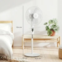HOMCOM 124cm Pedestal Fan with Sleep Mode, Oscillating Standing Fan with 3 Modes, Remote Control, Adjustable Height, White(m-3)