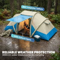 Outsunny Inflatable Tent 2 Bedroom 3000mm Waterproof Windproof Air Tent with Carry Bag for 4 Person(m-7)
