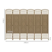 HOMCOM Paravent intérieur en bois séparateur de pièce cloison pliable 6 panneaux 240 x 170 cm bois naturel(m-3)