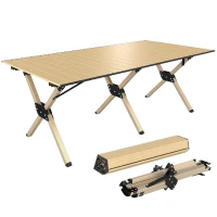 Outsunny 4ft Folding Camping Table, Waterproof Picnic Table with Roll Up Top and Metal Frame, Dark Brown(m-10)