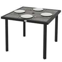 Outsunny Square Garden Dining Table with Parasol Hole, Slatted Top, Metal Frame, 86 x 86 x 71 cm, Light Grey(m-11)