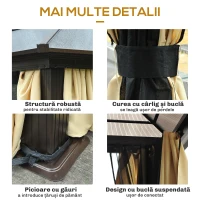 Outsunny Pavilion de grădină Hardtop 4.2 x 3.6 m, Draperii cu plasă împotriva insectelor, Structură din aluminiu, Maro+Crem(m-5)