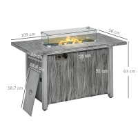 Outsunny 50,000 BTU Gas Fire Pit Table with Cover and Glass Screen - Grey(m-3)