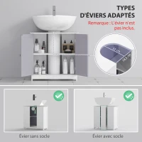 kleankin Meuble salle de bain sous lavabo - meuble sous-vasque - placard 2 portes avec étagère - dim. 60L x 30l x 60H cm - en bois gris blanc(m-4)
