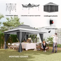 Outsunny Pavilion Pliabil 3,6x3,6m cu Pereți, Înălțime Reglabilă și Protecție UPF50+, Geantă cu Roți, Gri(m-7)
