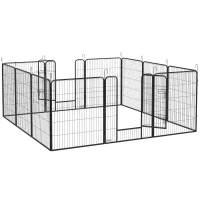 PawHut Recinto per Cani a 12 Pannelli Modulabili da 80x100 cm, Pieghevole con Porta in Acciaio e 12 Picchetti, Grigio(m-11)
