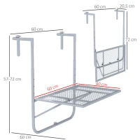 Outsunny Balkonhangtafel opklapbaar 4-voudig verstelbare hangtafel van metaal, weerbestendig balkontafel 60x40 cm Grijs(m-3)