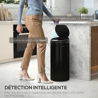 HOMCOM Poubelle cuisine automatique 42L acier inoxydable, poubelle à couvercle à fermeture en douceur, 30,5x30,5x68cm, noir(m-4)