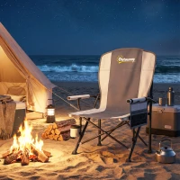 Outsunny Padded Camping Chair Adults Heavy Duty Folding Chair Side Pocket Cup Holder Carry Bag Outdoor Light Grey(m-9)