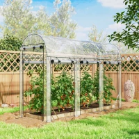 Outsunny Serre tunnel de jardin 3 m², serre de jardin, cadre en acier galvanisé, 8 portes roulantes, 295x100x197cm, transparent(m-2)