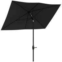Outsunny 3 x 2 m Garden Parasol Umbrella with Aluminium Pole, UPF 50+ Rectangular Outdoor Table Parasol Sun Shade with Crank & Push Button Tilt, Metal Ribs, Black(m-10)