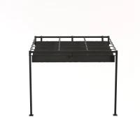 Outsunny Pergolă montată 3x3 m cu acoperiș retractabil glisant, guri de drenaj, pergolă de grădină din poliester și oțel, pentru terasă, curte, exterior, UV30+, Gri Închis(m-13)