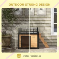 PawHut Domek dla psa z tarasem dachowym, odporny na warunki atmosferyczne, Drewno, 121x77x78cm, Czarny/Żółty(m-6)