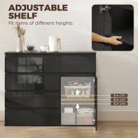 HOMCOM Nowoczesny Kredens, Szafka z 5 Szufladami, Regulowaną Półką, Drzwi Soft-Close, Czarny Wysoki Połysk(m-6)