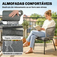 Outsunny Conjunto de 2 Cadeiras de Jardim em Vime Sintético com Almofadas Apoios de Braços e Estrutura de Aço 55x57x75 cm Cinzento Claro(m-6)
