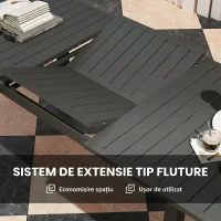 Outsunny Masă extensibilă de grădină 160-220 cm pentru 6-8 persoane, dreptunghiulară, din aluminiu, gri(m-5)