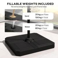 Outsunny 2.4 x 2.4 m Cantilever Parasol with Umbrella Weights, UPF50+ Offset Outdoor Umbrella w/ Easy Tilt Adjustment, Khaki(m-4)