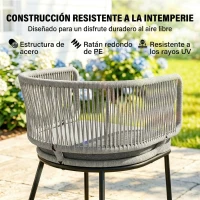 Outsunny Set de 2 Sillas de Jardín Exterior de Ratán con Cojines Reposabrazos y Marco de Acero para Terraza 55x57x75 cm Gris(m-5)
