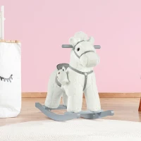 HOMCOM Cheval à bascule bébé de 18 à 36 mois en bois avec effet sonore ours en peluche gratuit 65 x 26 x 55 cm blanc(m-10)
