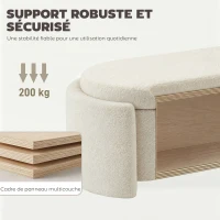 HOMCOM Banc de rangement, bout de lit ovale en polaire Teddy avec assise large, 129 x 48,5 x 44 cm, crème(m-7)