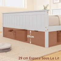 HOMCOM Cadre de lit 140 x 200 cm, lit simple en bois massif avec sommier à lattes tête et pied inclus, assemblage facile, blanc(m-6)