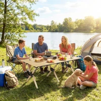 Outsunny 4ft Folding Camping Table, Waterproof Picnic Table with Roll Up Top and Metal Frame, Dark Brown(m-2)