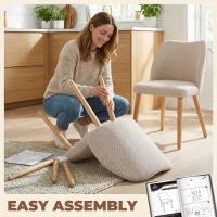 HOMCOM 2er-Set Esszimmerstühle in Leinenoptik und Gummibaumholz, gepolsterte Sitzfläche, geschwungene Rückenlehne, Creme(m-5)