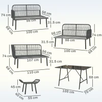 Outsunny 6 Piece Rattan Garden Furniture Set, 8 Seater Garden Corner Sofa with Cushions and Glass Top Table, Orange(m-3)