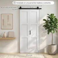 HOMCOM Puerta Corredera Plegable con Herrajes 91,4x213,4 cm con Rodillo Riel de Acero Guía de Suelo Manija Blanco(m-3)