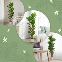 HOMCOM Plante artificielle intérieure 150 cm Figuier lyre arbre artificiel avec pot en plastique et tronc en bois massif, vert(m-7)