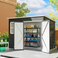 Outsunny 8.5 x 6ft Storage Shed Galvanised Steel Garden Shed, Metal Shed with Foundation Kit, Window, Lockable Wide Doors and Air Vents for Outdoor Patio, Dark Grey(m-2)