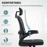 HOMCOM Bürostuhl Ergonomischer Schreibtischstuhl mit Hochklappbaren Armlehnen, Verstellbarer Lendenwirbelstütze Schwarz(m-4)