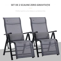 Outsunny Scaun Rabatabil de Gradina Zero Gravity Set 2 Piese cu Spatar Reglabil in 9 Pozitii si Perne, 65x70x111cm, Gri(m-7)
