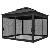 Outsunny 3 x 3(m) Pop Up Gazebo, Double-roof Garden Tent with Netting and Carry Bag, Party Event Shelter, Black(m-10)