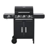 Outsunny Gratar pe gaz cu Capac si Termometru, Raft si 2 Roti, 110x50x100cm Negru(m-16)