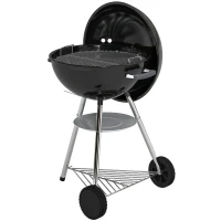 Outsunny barbacoa portátil de carbón, parrilla exterior redonda con tapa, termómetro, ruedas, negro.(m-5)