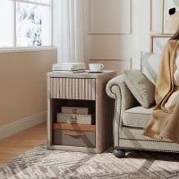 HOMCOM Modern Bedside Table Set of 2, Bedside Cabinet with Drawer and Open Shelf, Side End Table, Nightstand for Bedroom, Oak(m-8)