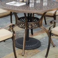 Outsunny 4 Seater Outdoor Dining Set Antique Cast Aluminium Garden Furniture Set with Cushions Round Dining Table with Parasol Hole, Bronze(m-10)