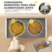 PawHut Comedouro Elevado para Cães com Armário de Armazenamento 2 Tigelas com Anéis Antiderrapantes 60x30x35,5cm Branco(m-7)