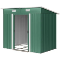 Outsunny 7 x 4ft Outdoor Storage Shed with Foundation Kit, Lean to Metal Garden Shed for Log, Rubbish Bin, Tool, Bike, Green(m-11)