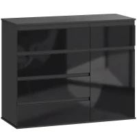 HOMCOM Nowoczesny Kredens, Szafka z 5 Szufladami, Regulowaną Półką, Drzwi Soft-Close, Czarny Wysoki Połysk(m-1)