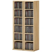 HOMCOM Set 2 Mobili Porta CD con Ripiani Regolabili per 204 CD in Legno, 21x22.5x88.5 cm, Rovere(m-10)