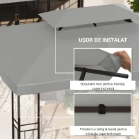 Outsunny Copertina pentru cort 4x3 m cu 2 niveluri, gri deschis(m-4)