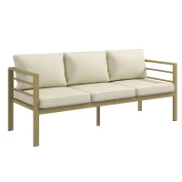 Outsunny Garden Bench with Cushions, 3-Seater Sofa with Backrest, Armrest and Back Cushions, 185 x 66 x 64cm, Cream White(m-1)