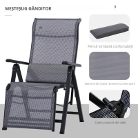 Outsunny Scaun Rabatabil de Gradina Zero Gravity Set 2 Piese cu Spatar Reglabil in 9 Pozitii si Perne, 65x70x111cm, Gri(m-5)